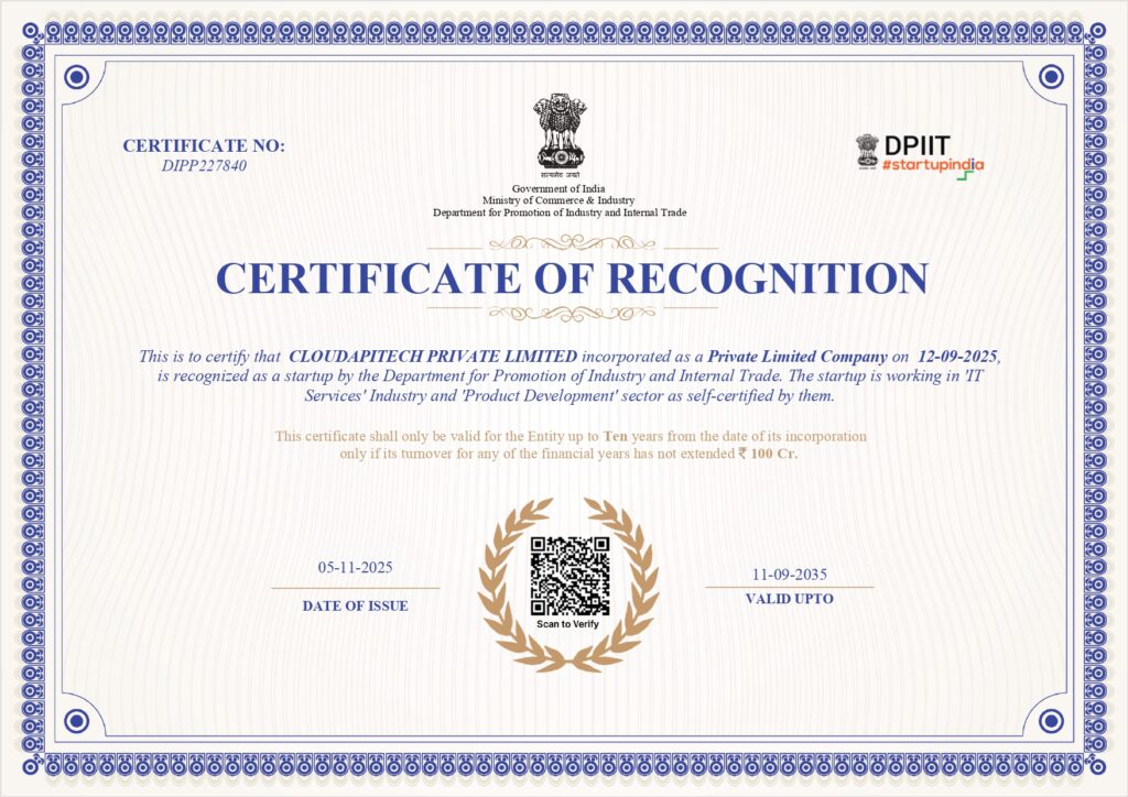 certificate of recognisation as startup india page 0001